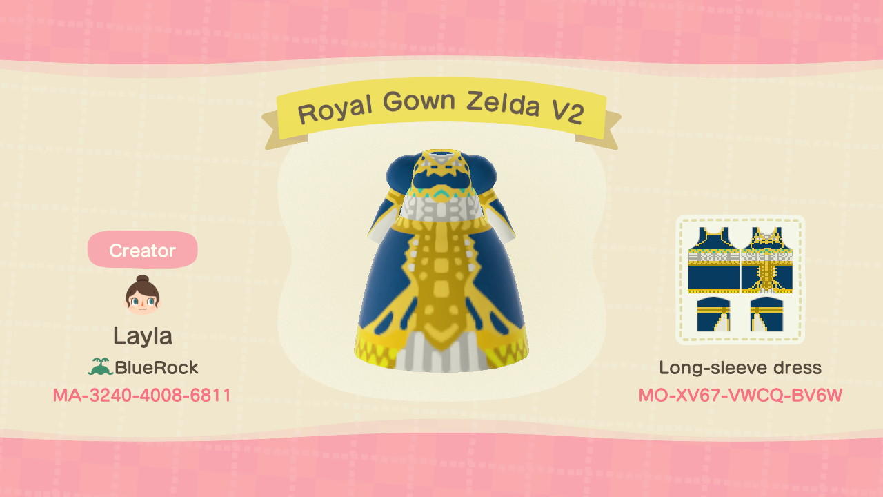Animal Crossing Design Code: MO-XV67-VWCQ-BV6W Royal Gown Zelda V2