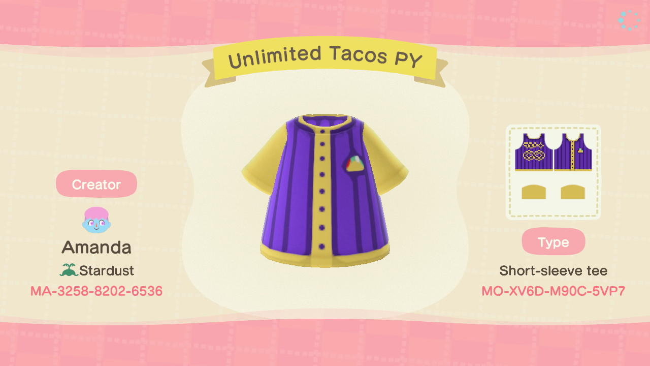 Animal Crossing Design Code: MO-XV6D-M90C-5VP7 Unlimited Tacos PY