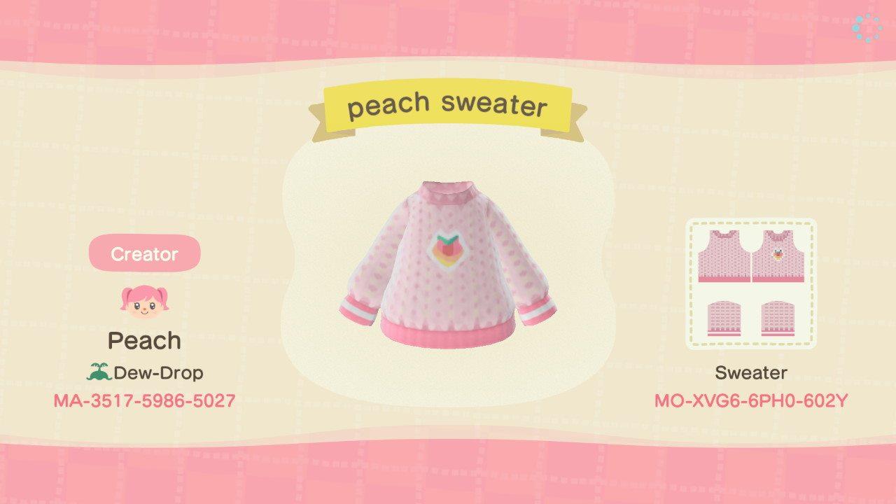 Animal Crossing Design Code: MO-XVG6-6PH0-602Y peach sweater