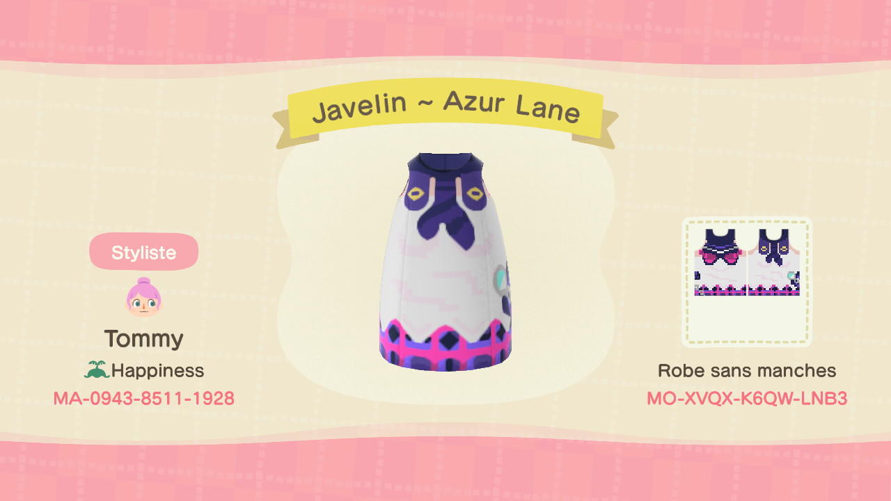 Animal Crossing Design Code: MO-XVQX-K8QW-LNB3 Javelin ~ Azur Lane
