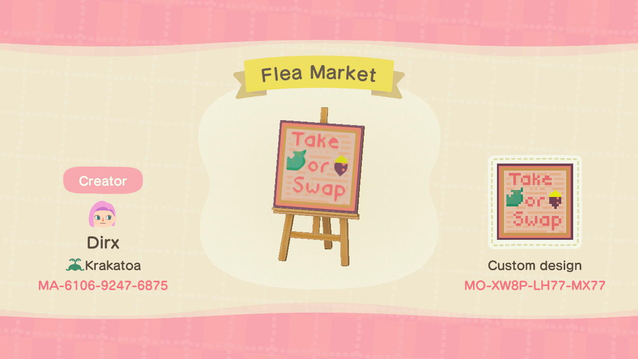 Animal Crossing Design Code: MO-XW8P-LH77-MX77 Flea Market
