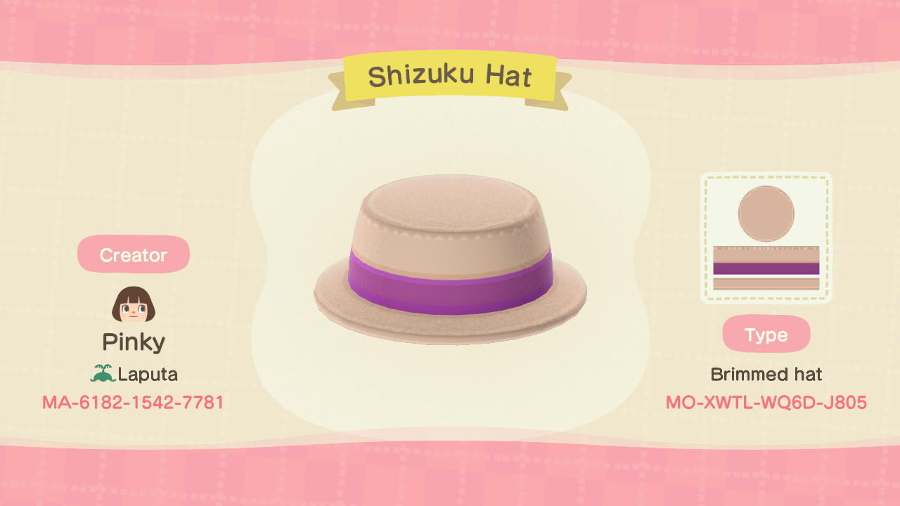 Animal Crossing Design Code: MO-XWTL-WQ6D-J805 Shizuku Hat