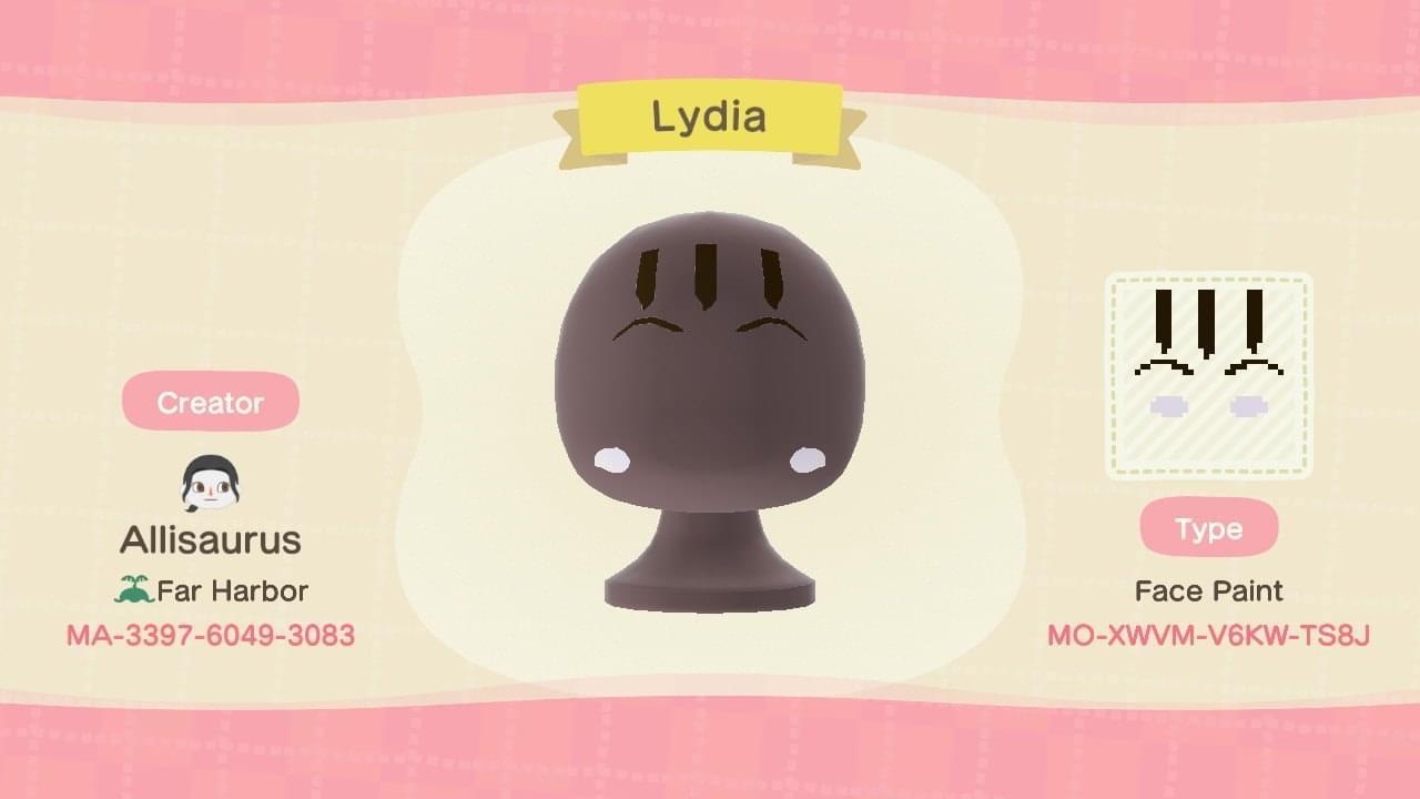 Animal Crossing Design Code: MO-XWVM-V6KW-TS8J Lydia Beetlejuice