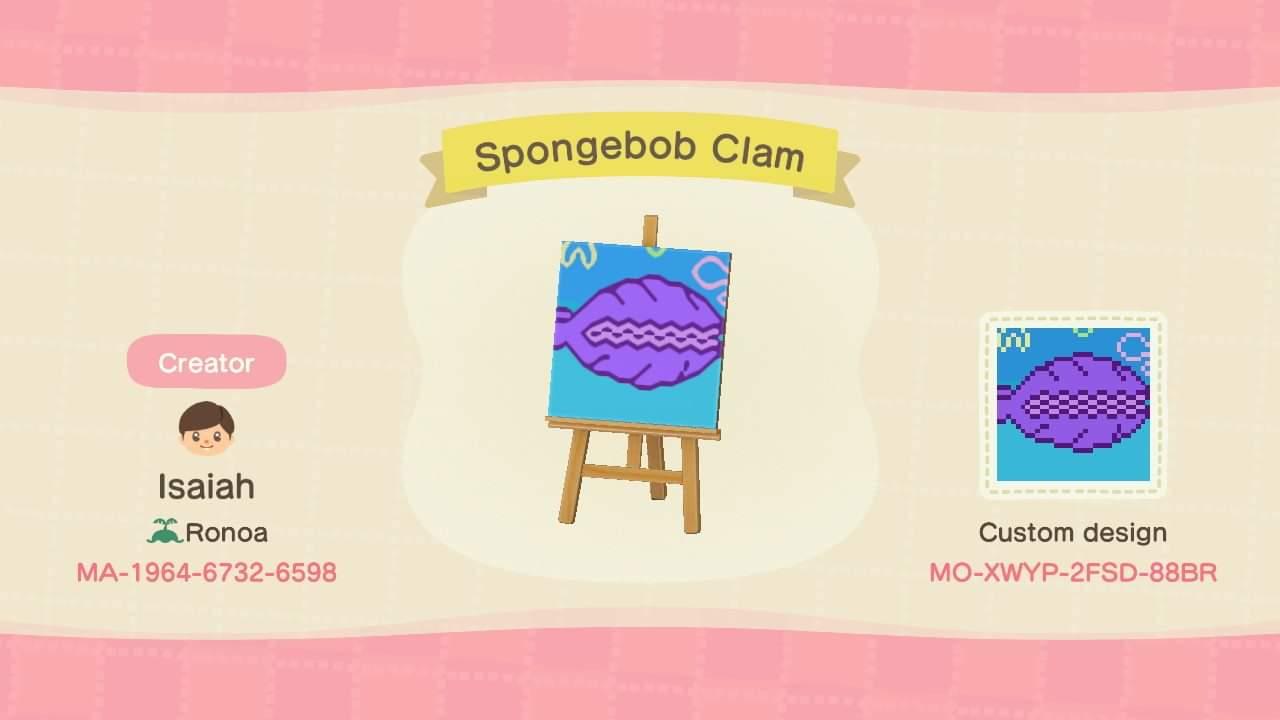 Animal Crossing Design Code: MO-XWYP-2FSD-88BR SpongeBob Clam