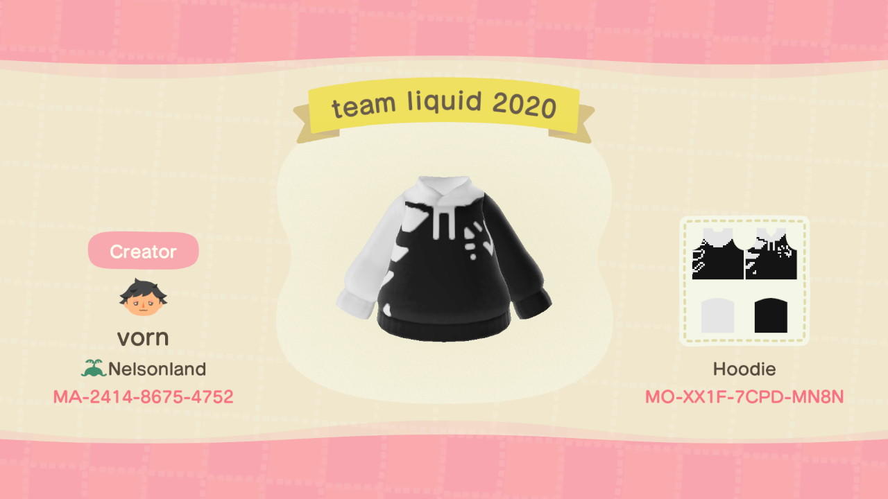 Animal Crossing Design Code: MO-XX1F-7CPD-MN8N Team Liquid 2020