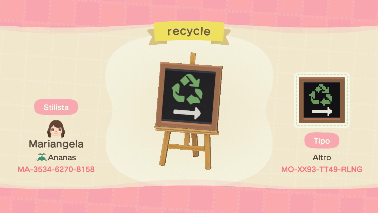 Animal Crossing Design Code: MO-XX93-TT49-RLNG recycle trash sign