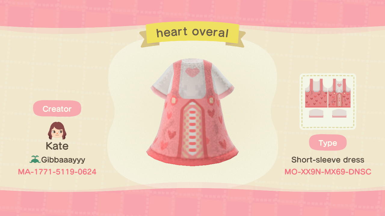 Animal Crossing Design Code: MO-XX9N-MC69-DNSC heart overal