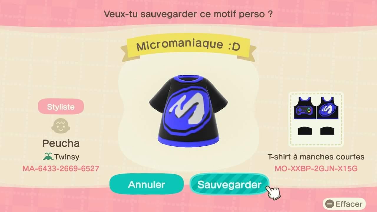Animal Crossing Design Code: MO-XXBP-2GJN-X15G Micromania T-shirt