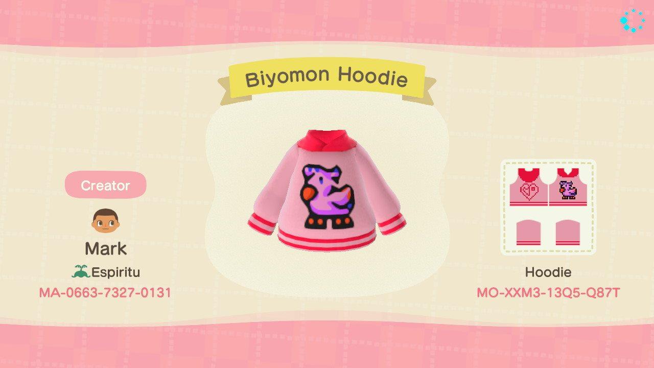Animal Crossing Design Code: MO-XXM3-13Q5-Q87T Biyomon Hoodie