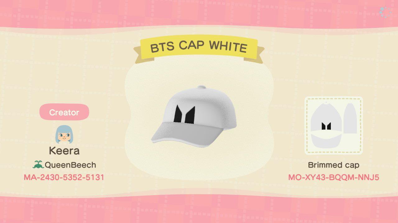 Animal Crossing Design Code: MO-XY43-BQQM-NNJ5 BTS CAP WHITE