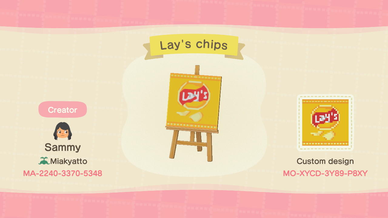 Animal Crossing Design Code: MO-XYCD-3Y89-P8XY Lay’s chips