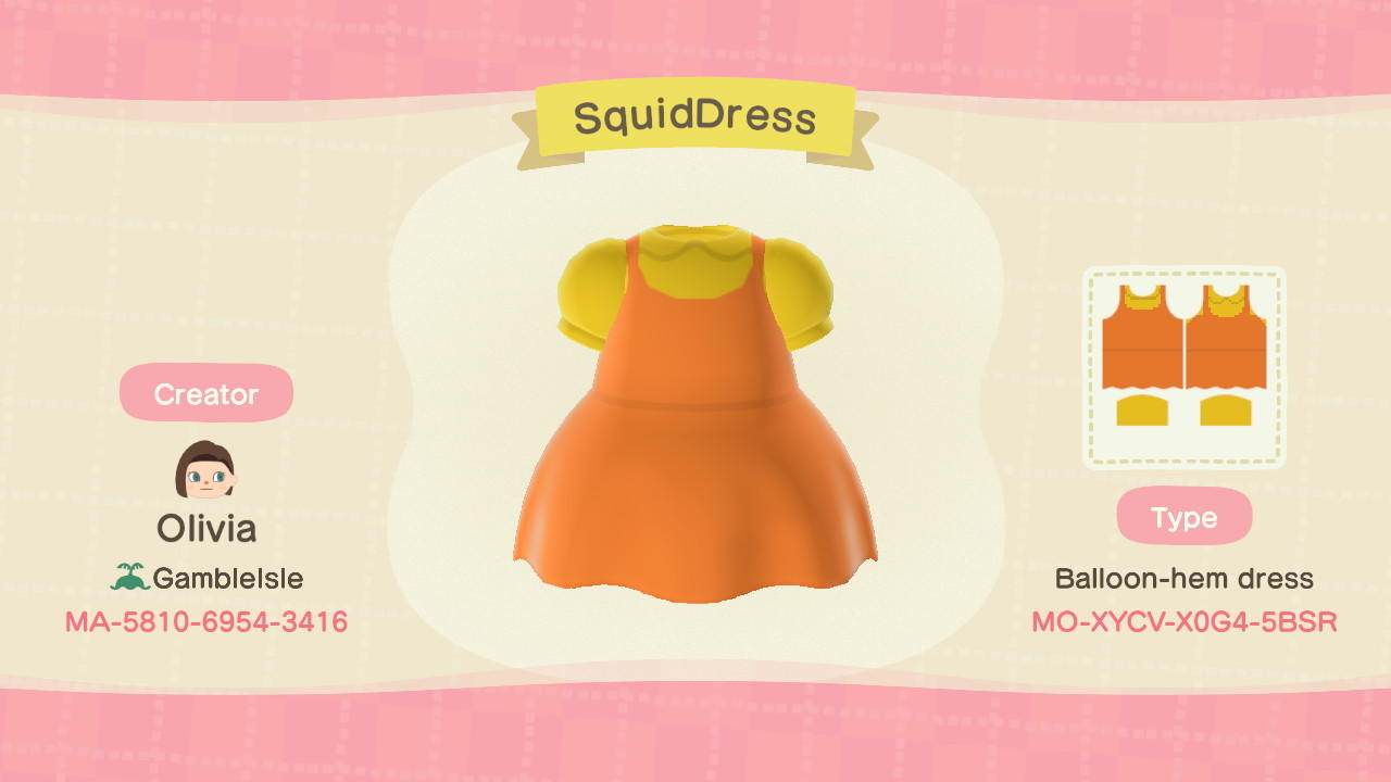 Animal Crossing Design Code: MO-XYCV-X0G4-5BSR SquidDress