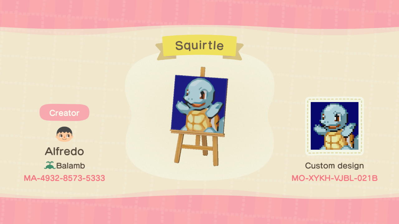 Animal Crossing Design Code: MO-XYKH-VJBL-021B Squirtle