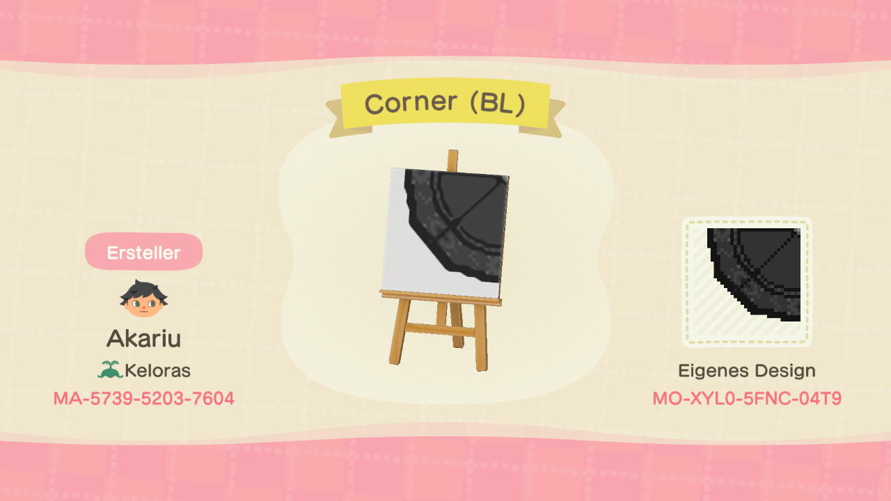 Animal Crossing Design Code: MO-XYL0-5FNC-04T9 Corner (BL)