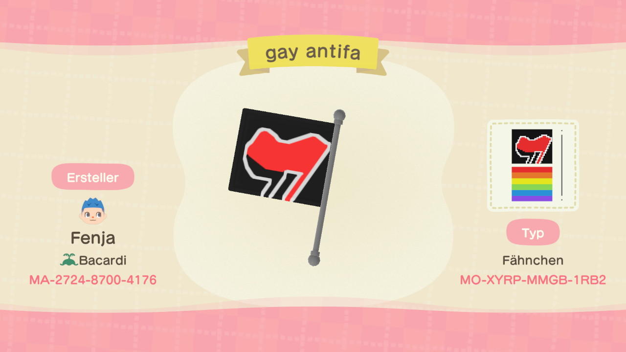 Animal Crossing Design Code: MO-XYRP-MMGB-1RB2 gay antifa