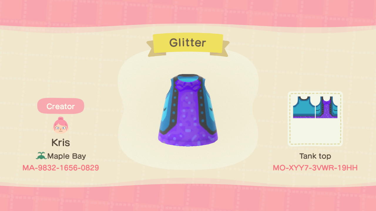 Animal Crossing Design Code: MO-XYY7-3VWR-19HH Glitter Vest