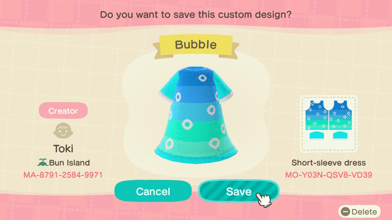 Animal Crossing Design Code: MO-Y03N-QSV8-VD39 Bubble