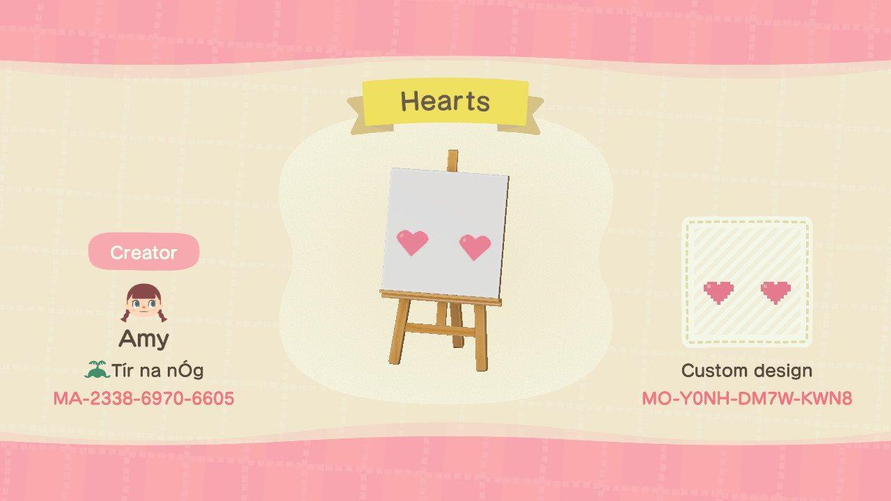 Animal Crossing Design Code: MO-Y0NH-DM7W-KWN8 Hearts