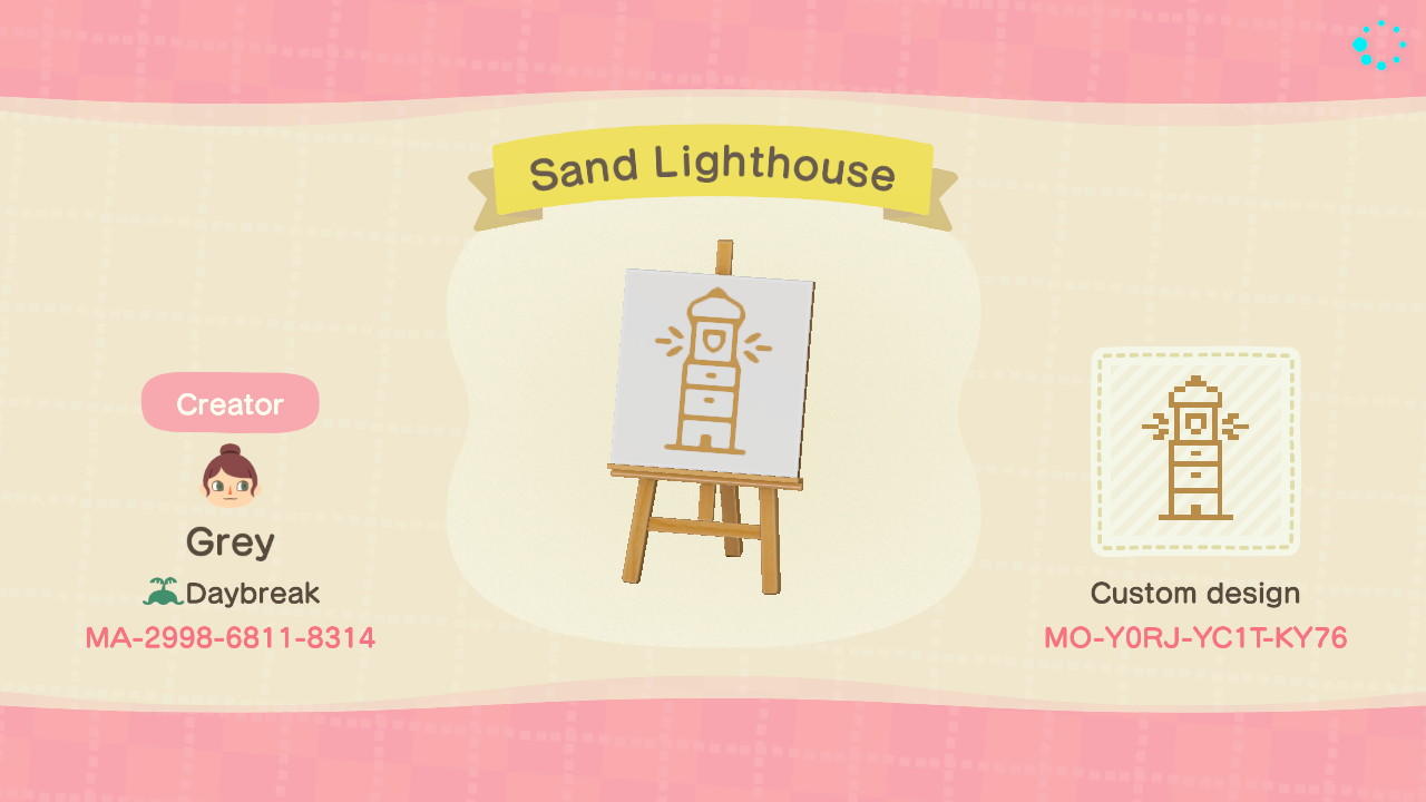 Animal Crossing Design Code: MO-Y0RJ-YC1T-KY76 Sand Lighthouse