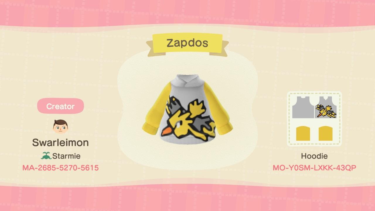 Animal Crossing Design Code: MO-Y0SM-LXKK-43QP Zapdos