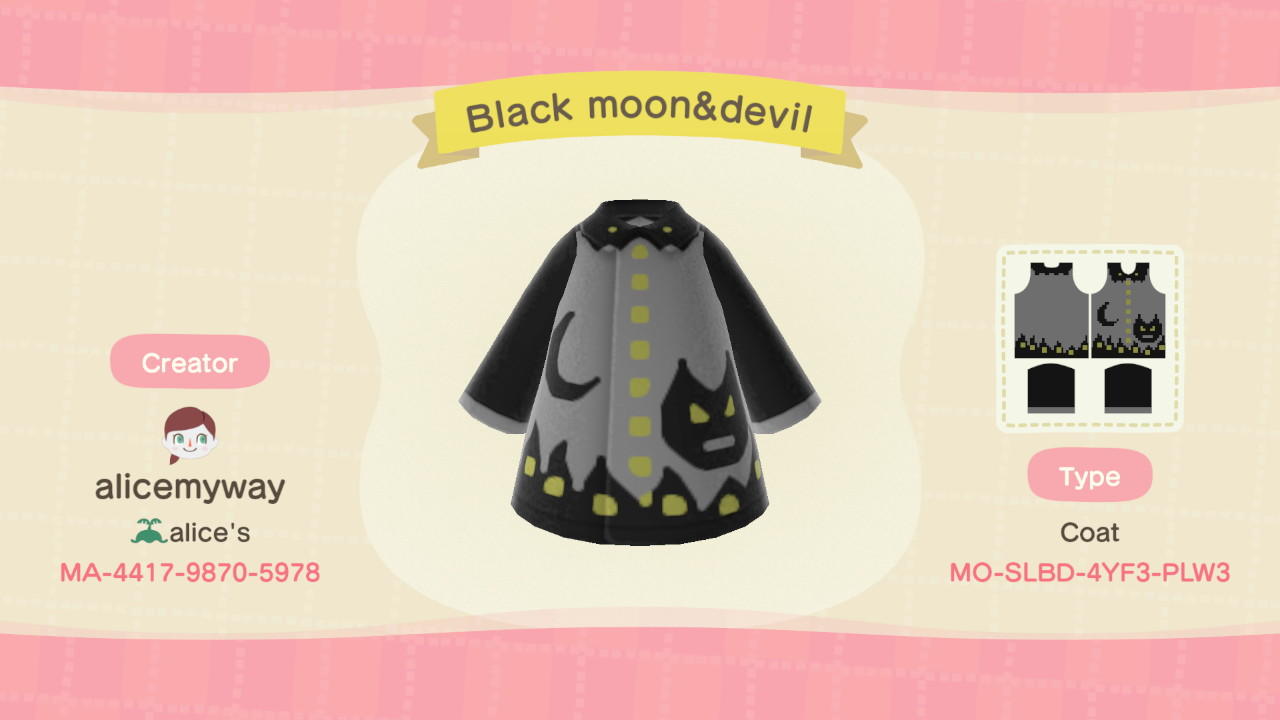 Animal Crossing Design Code: MO-Y0V6-89QY-0VWW Black moon & cat