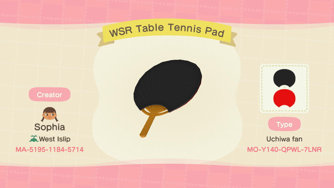 Animal Crossing Design Code: MO-Y140-QPWL-7LNR WSR Table Tennis Pad