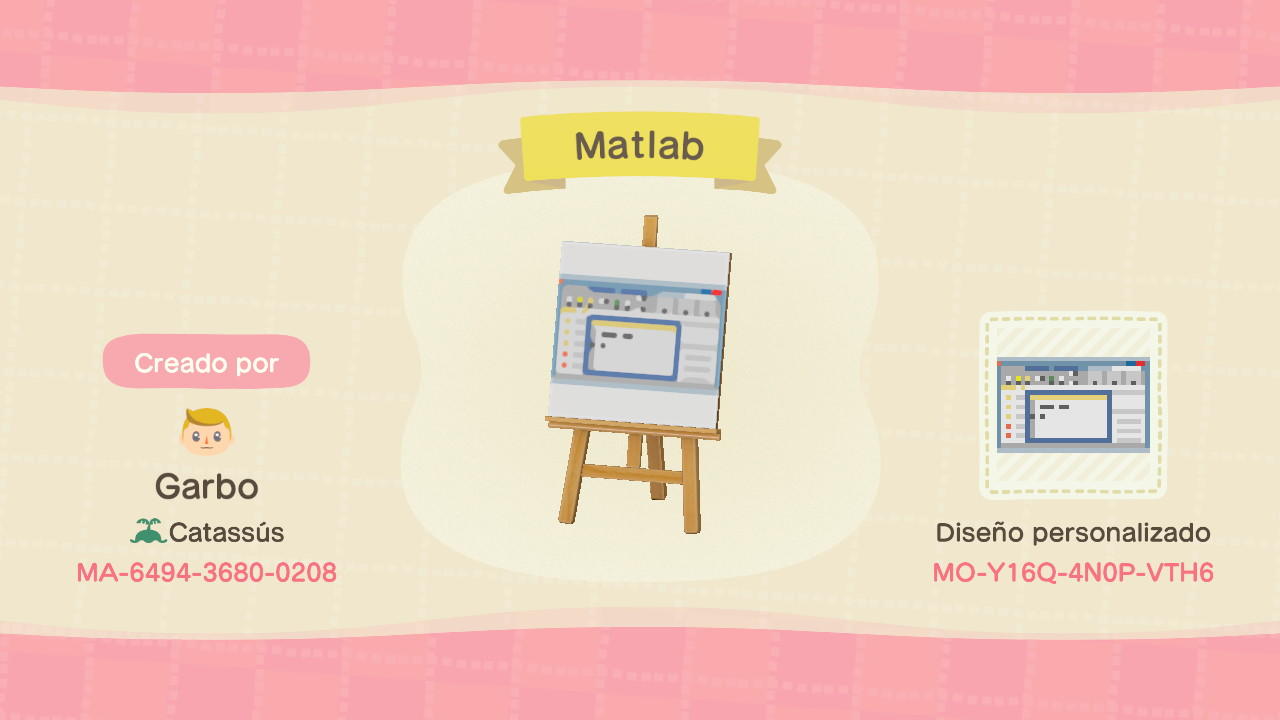 Animal Crossing Design Code: MO-Y16Q-4N0P-VTH6 Matlab