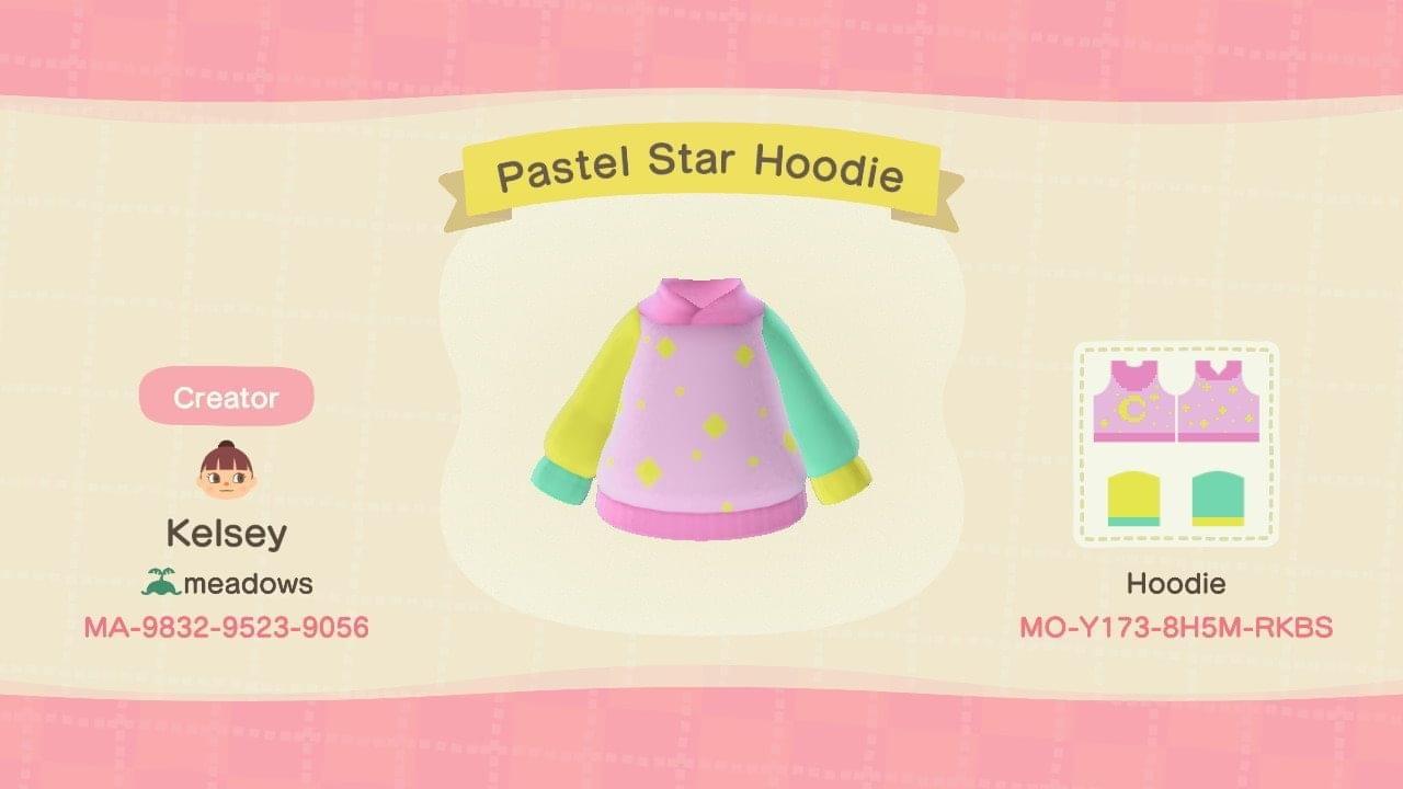 Animal Crossing Design Code: MO-Y173-8H5M-RKBS Pastel Star Hoodie