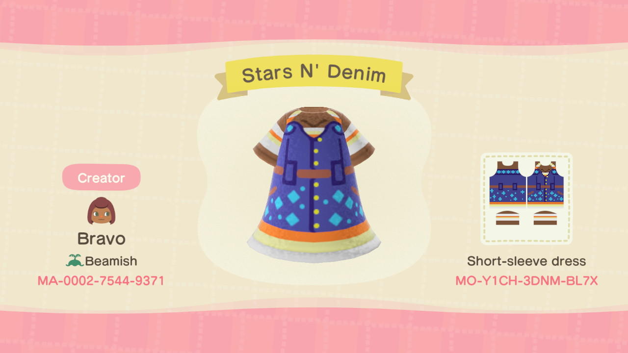 Animal Crossing Design Code: MO-Y1CH-3DNM-BL7X Stars N Denim