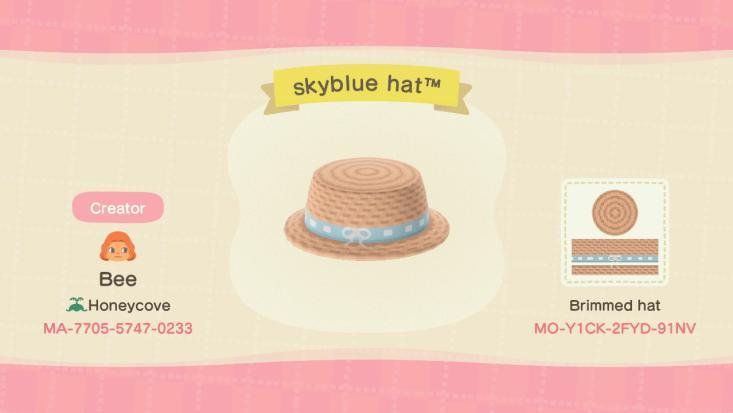Animal Crossing Design Code: MO-Y1CK-2FYD-91NV skyblue hatâ„¢