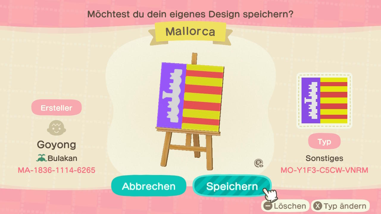 Animal Crossing Design Code: MO-Y1F3-C5CW-VNRM Mallorca