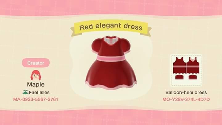 Animal Crossing Design Code: MO-Y28V-374L-4D7D Red elegant dress