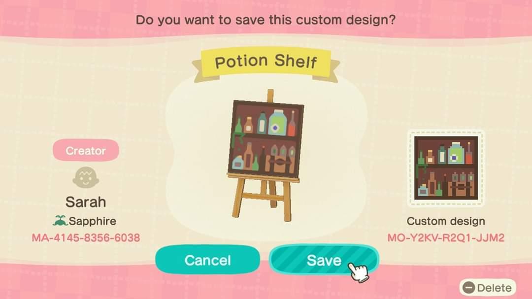 Animal Crossing Design Code: MO-Y2KV-R2Q1-JJM2 Potion Shelf