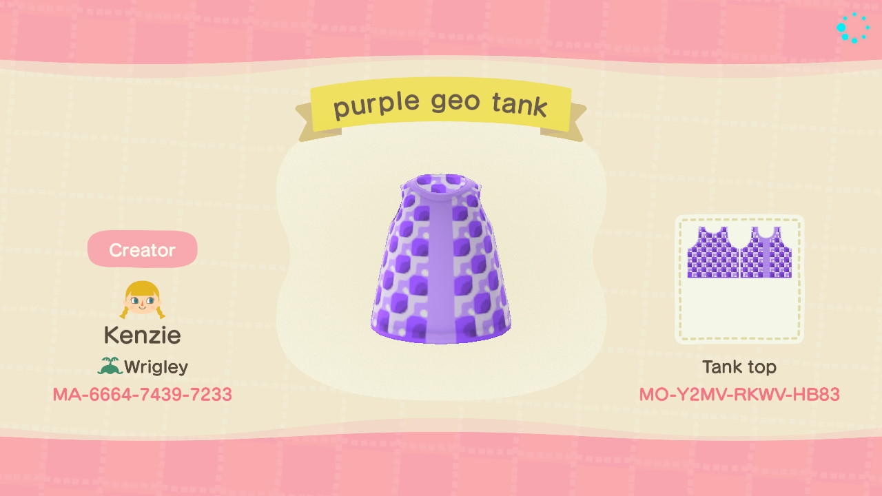 Animal Crossing Design Code: MO-Y2MV-RKWV-HB83 purple geo tank