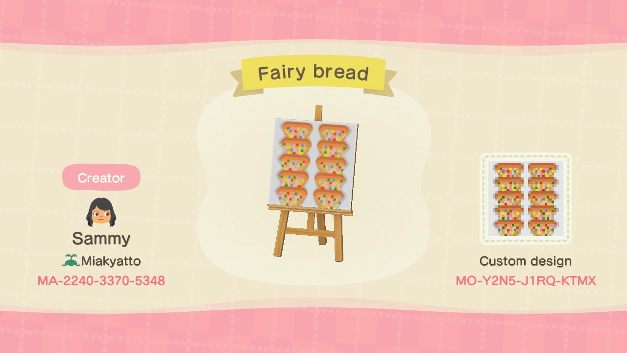 Animal Crossing Design Code: MO-Y2N5-J1RQ-KTMX Fairy bread