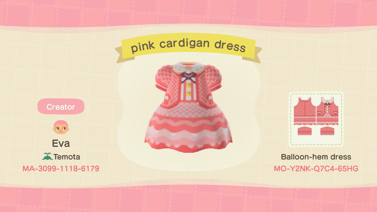 Animal Crossing Design Code: MO-Y2NK-Q7C4-65HG Pink cardigan dress