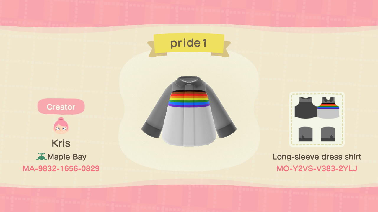 Animal Crossing Design Code: MO-Y2VS-V383-2YLJ Gay Pride Shirt