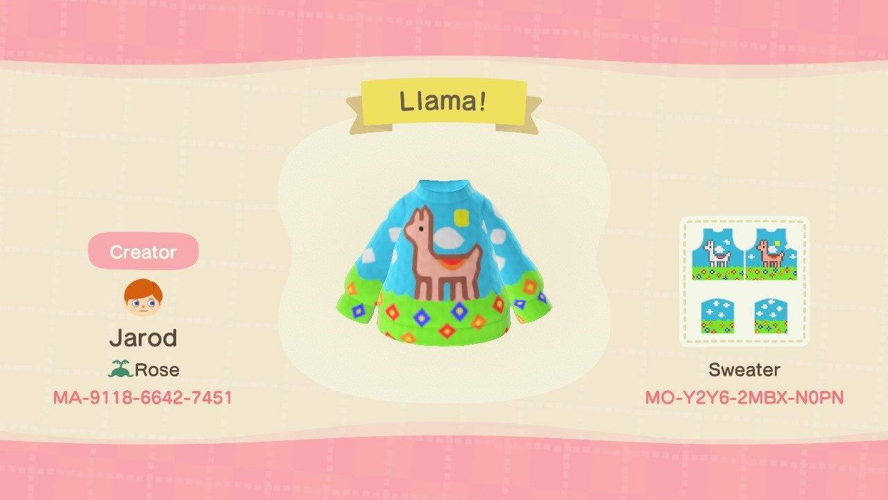 Animal Crossing Design Code: MO-Y2Y6-2MBX-N0PN Llama!