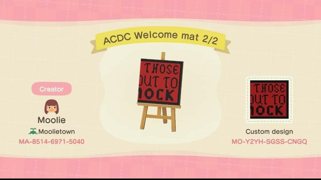 Animal Crossing Design Code: MO-Y2YH-SGSS-CNGQ ACDC Welcome mat 2/2