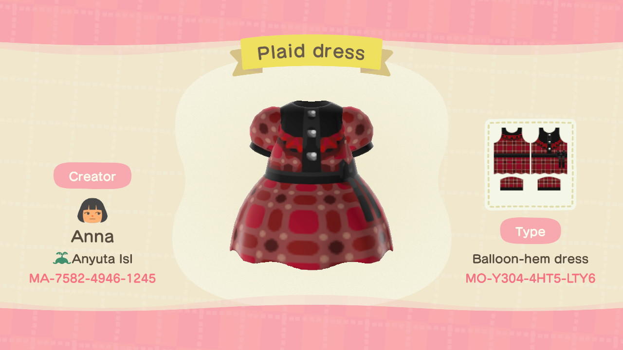 Animal Crossing Design Code: MO-Y304-4HT5-LTY6 Red plaid dress