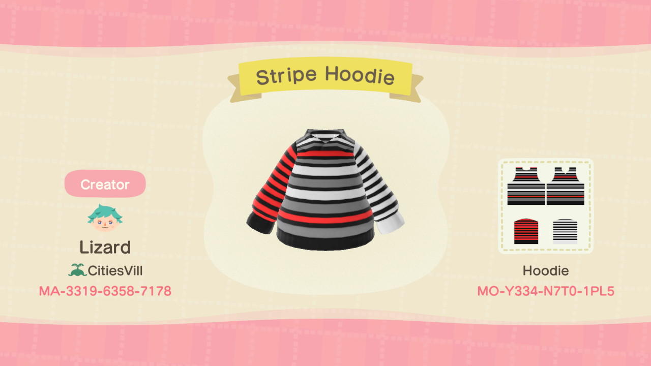 Animal Crossing Design Code: MO-Y334-N7T0-1PL5 Stripe Hoodie