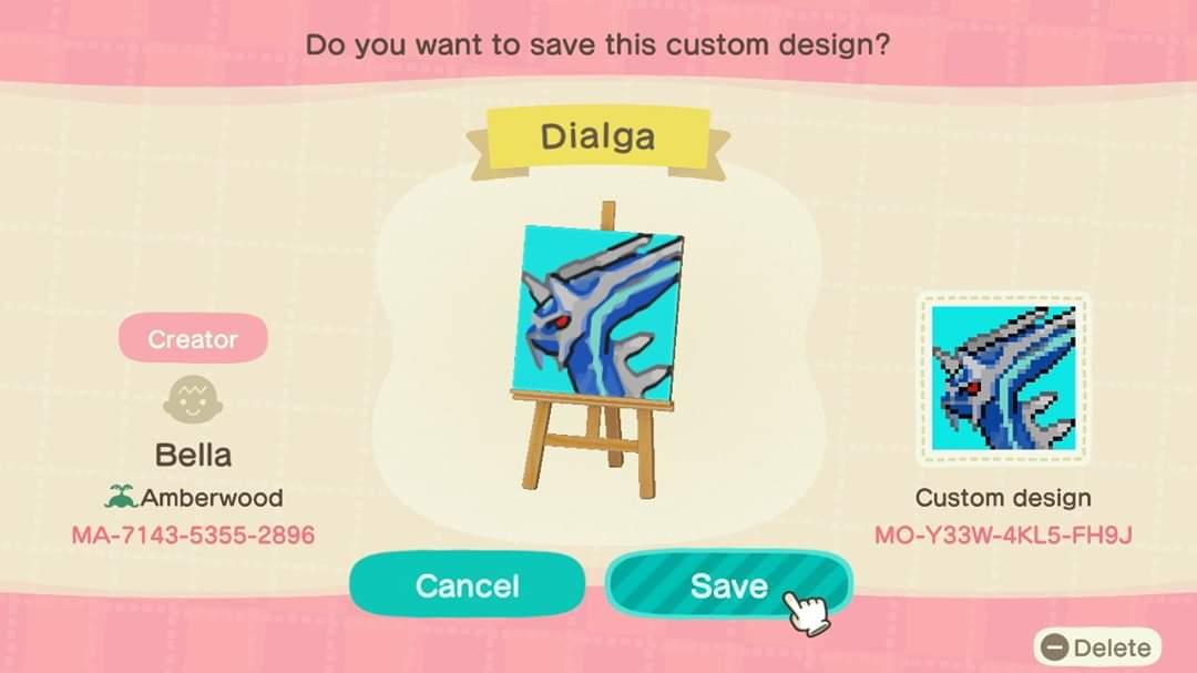 Animal Crossing Design Code: MO-Y33W-4KL5-FH9J Dialga