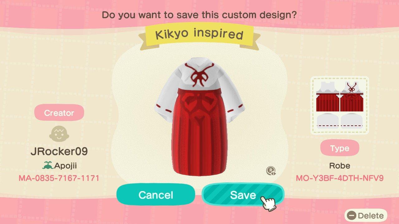 Animal Crossing Design Code: MO-Y3BF-4DTH-NFV9 Inuyasha Kikyo