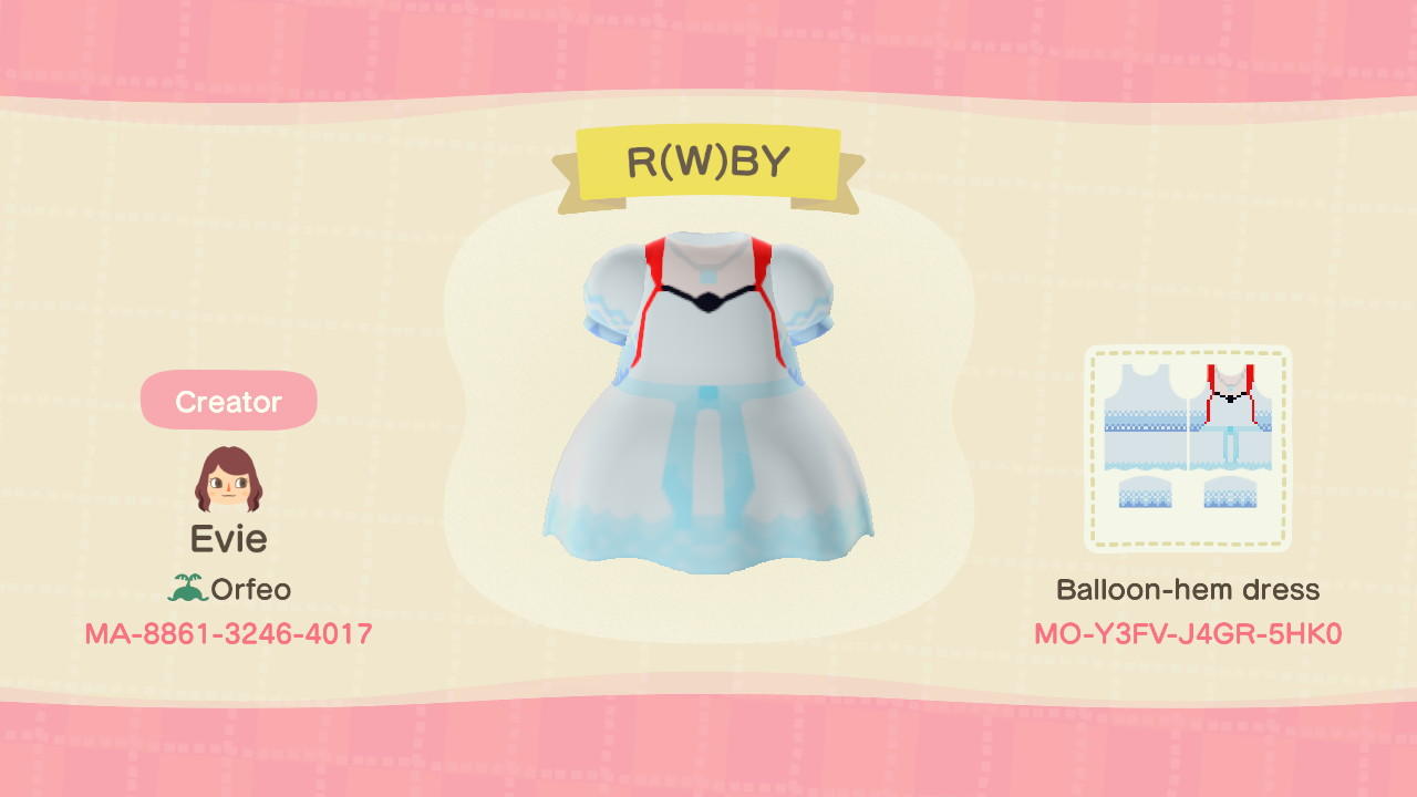 Animal Crossing Design Code: MO-Y3FV-J4GR-5HK0 Weiss Schnee RWBY