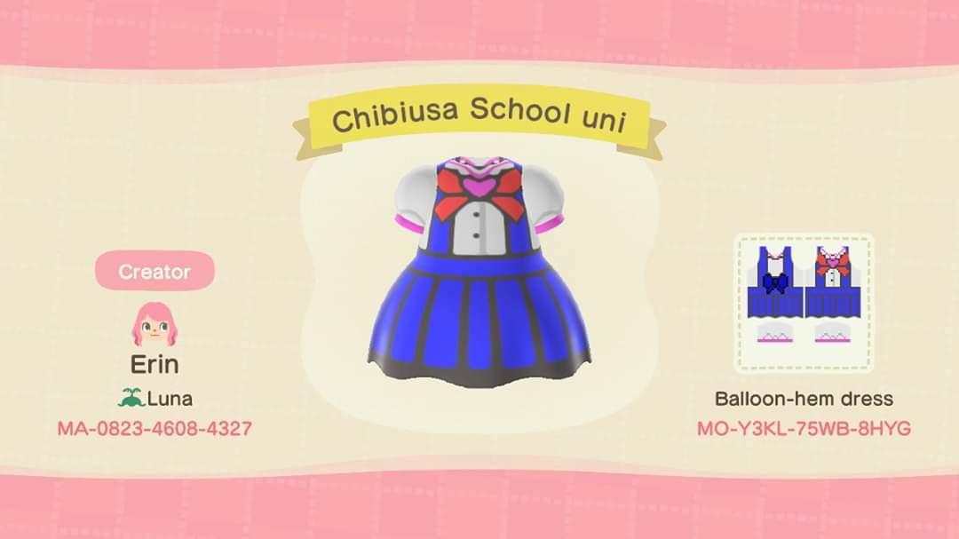 Animal Crossing Design Code: MO-Y3KL-75WB-8HYG Chibiusa School uni
