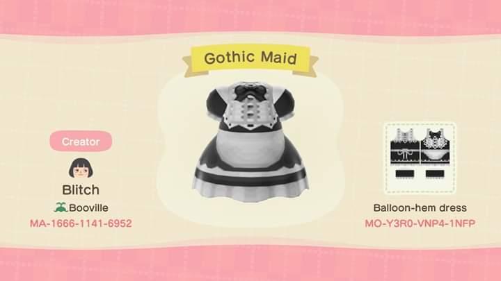 Animal Crossing Design Code: MO-Y3R0-VNP4-1NFP Gothic Maid