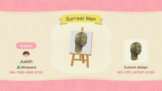 Animal Crossing Design Code: MO-Y3TL-WCW7-Q1B9 Surreal Man