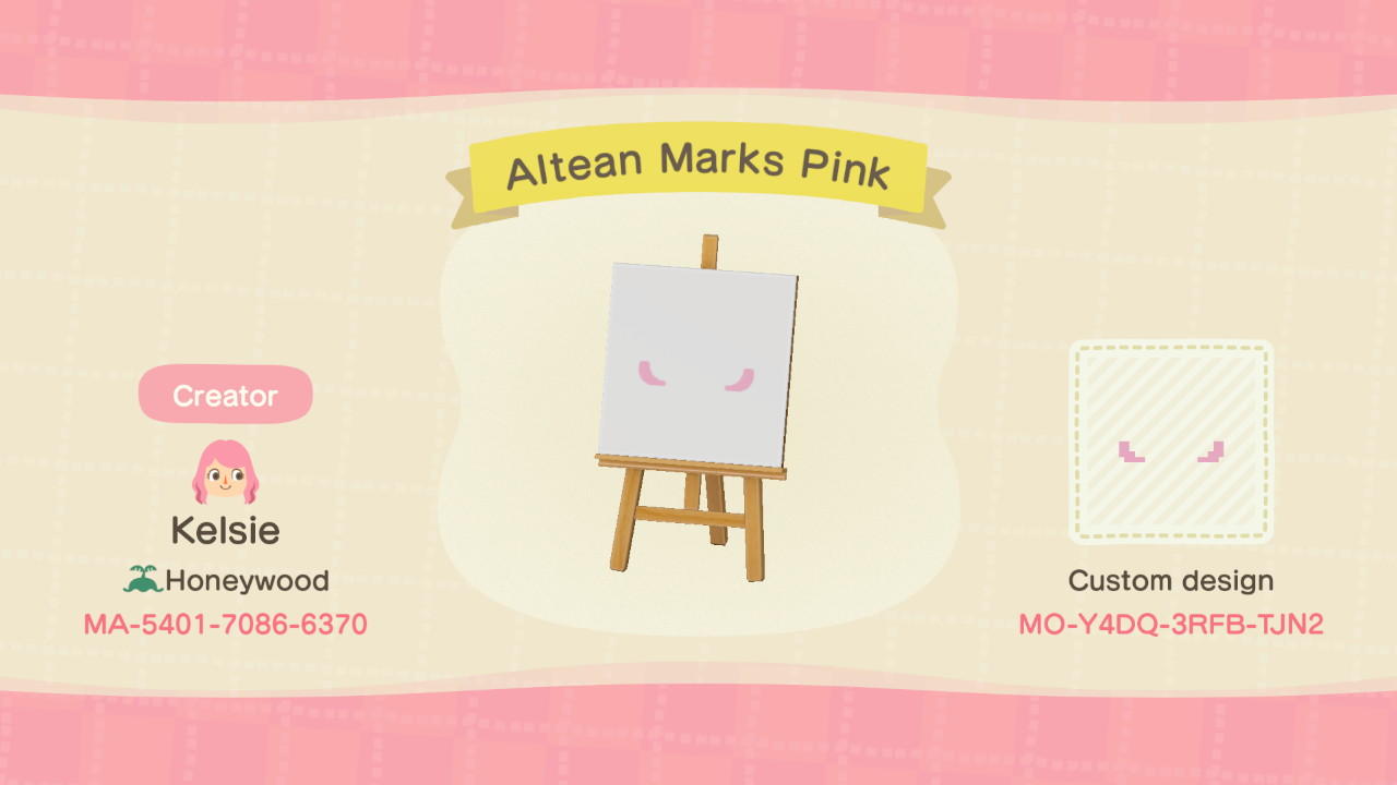 Animal Crossing Design Code: MO-Y4DQ-3RFB-TJN2 Altean Marks Pink