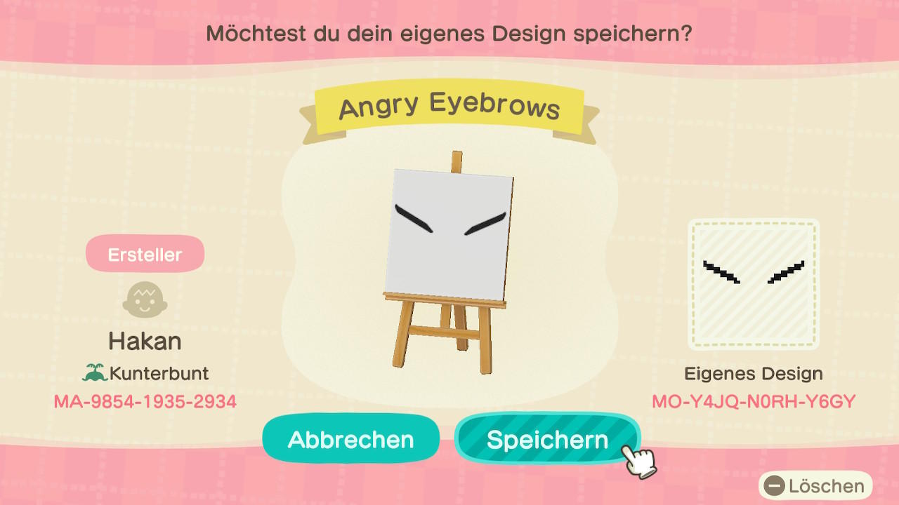 Animal Crossing Design Code: MO-Y4JQ-N0RH-Y6GY Angry Eyebrows