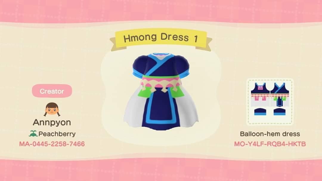 Animal Crossing Design Code: MO-Y4LF-RQB4-HKTB Hmong Dress 1